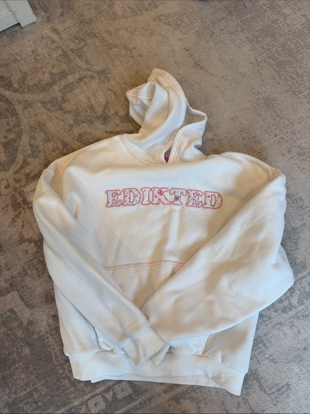 Edikted White Crewneck Hoodie with Pink Logo